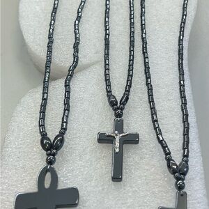 Black Beaded Cross Necklaces